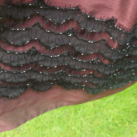 Anik Boutique Burgundy Formal Cocktail Dress Size 10, black lace at hem - Picture 5 of 8